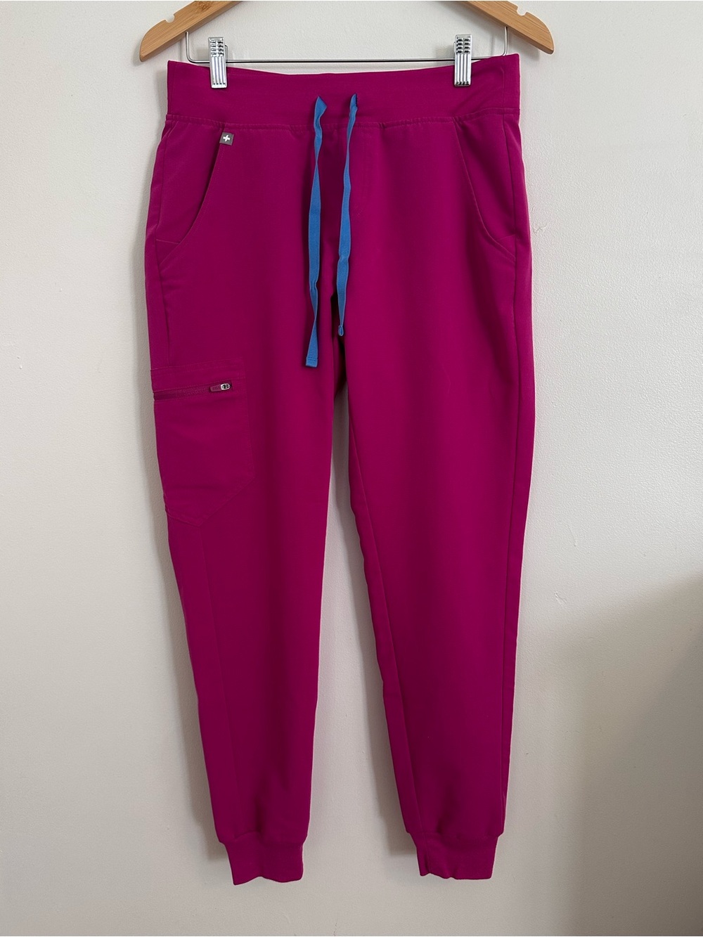 Figs Women's Magenta Jogger Scrub Pants with Blue Drawstring